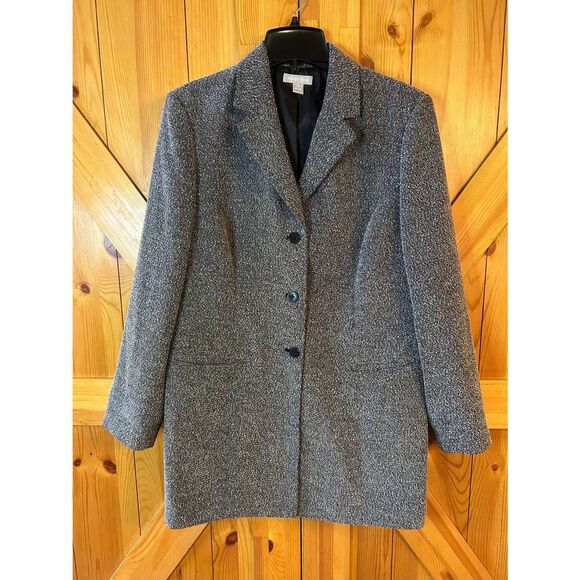 Nordstrom Womens Textured Charcoal Button Up Dress Jacket Pockets Size 12 (5194) - Picture 1 of 7